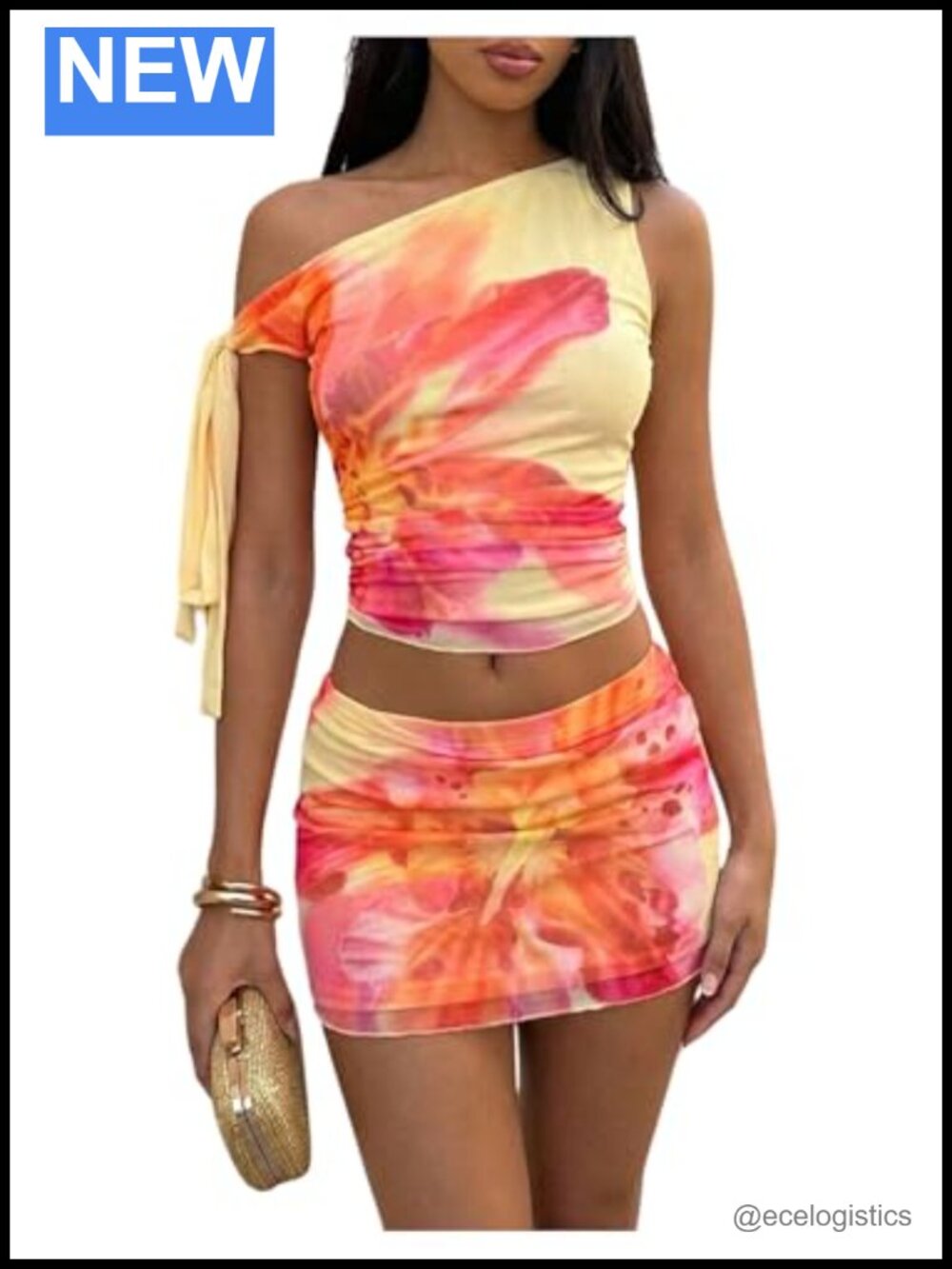 Women's Floral 2 Piece Skirt Set Off Shoulder Mini Skirt Set 95% Polyester